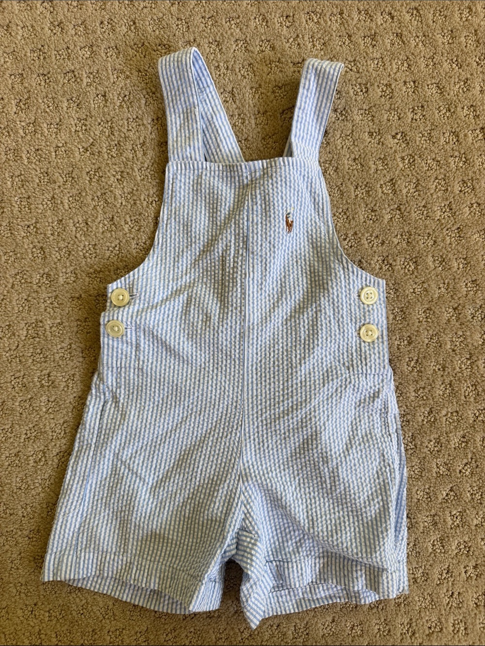 Ralph Lauren Light Blue & White Seersucker Short Overalls